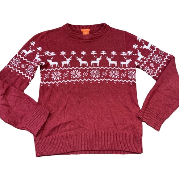 JOE FRESH Fair Isle Christmas Sweater With Long Sleeves Burgundy Red Boy 10-12Y - Picture 1 of 9